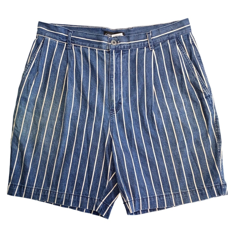 Vintage Calvin Klein Sport Vintage Striped Denim Shorts Blue High Waisted USA 36